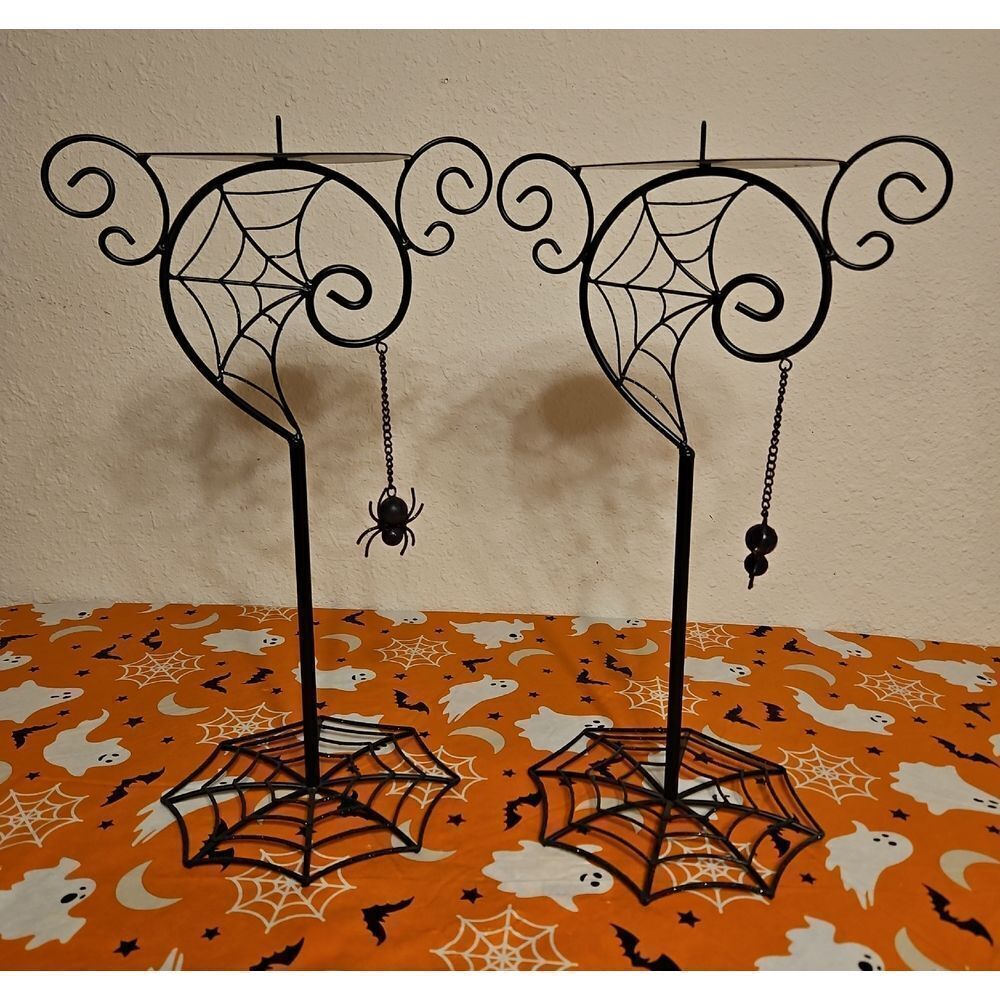 Set of 2 Halloween Spiderweb Candelabra Candle Holders